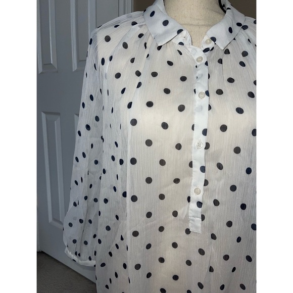 Women’s White Polka Dot Pattern Joe Fresh Sheer Blouse 🖤 - Picture 5 of 17